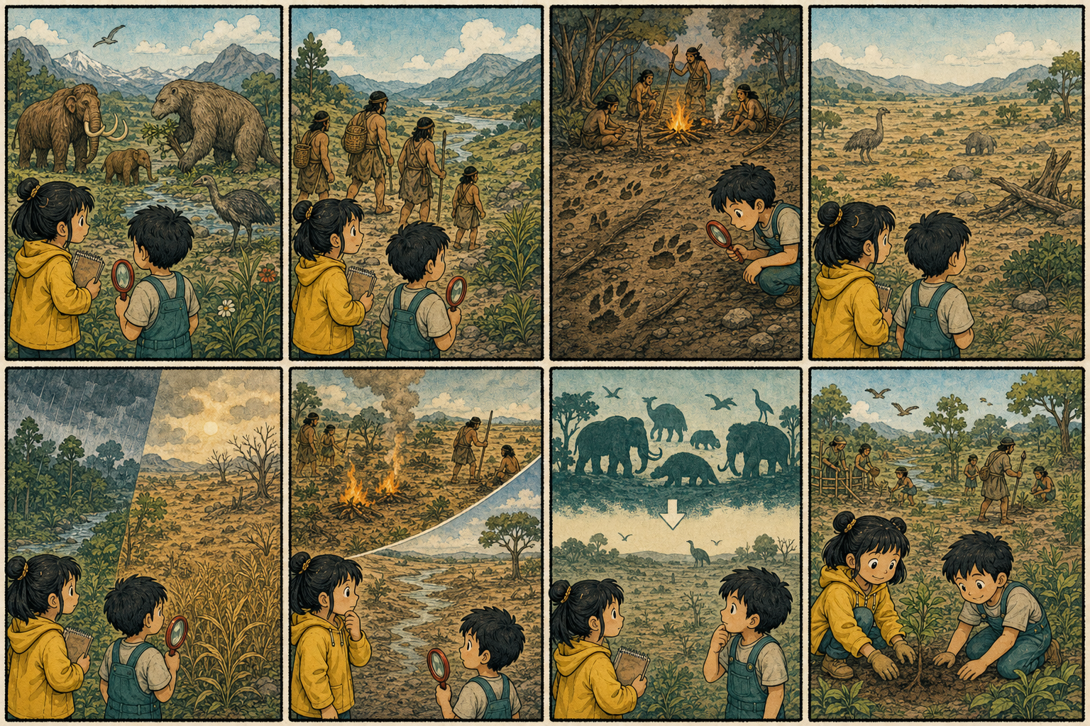 八格漫画:智人迁徙、环境变化与大型动物减少,以及今天的生态责任